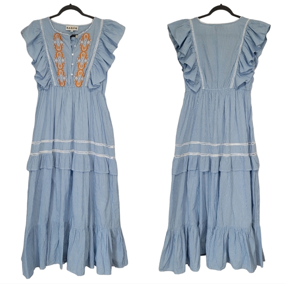 🎄SALE🎄Barok Paris Stripe Embroidered Cotton Maxi Dress - Picture 2 of 8
